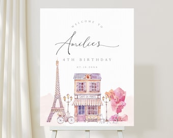 Paris  Birthday Welcome Sign Paris Birthday Printable Party Template Corjl 613