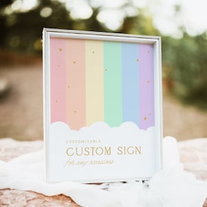 Editable Pastel Colorful Rainbow Custom Sign  Birthday Decor Printable Cute Soft Pastel Corjl Template 577