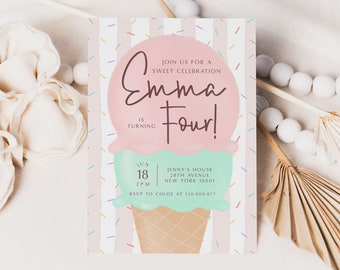 Ice Cream Birthday Invitation Template Summer Invitation Editable invitation Digital Invitation Template Instant Download 429