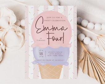 Ice Cream Birthday Invitation Template Summer Birthday Sweet Invitation Editable Digital Invitation Template Printable Instant Download 429