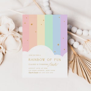 Rainbow is fun Invitation Template Stars Sky Cloud Editable Birthday Template Digital Invitation Template  Instant Download 577