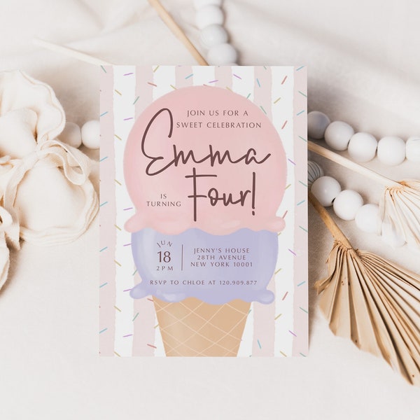 Ice Cream Birthday Invitation Template Summer Birthday Sweet Invitation Editable Digital Invitation Template Printable Instant Download 429