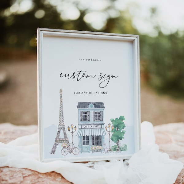 Paris Cafe Custom Sign France Eiffel Tower Macaroon Birthday Decor Editable, Printable, Digital Template, Instant Download 613