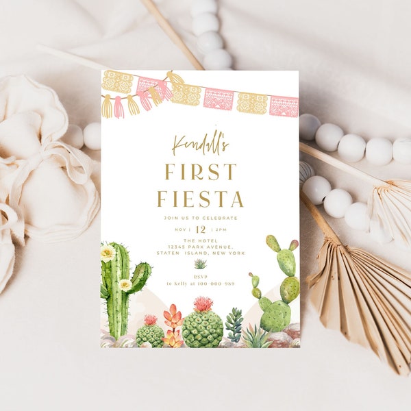 Let's Fiesta Birthday Invitation Template Cactus Invitation Editable Digital Invitation Template Printable Instant Download 617