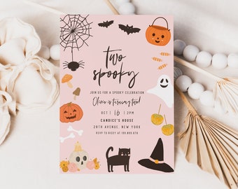 Halloween  Birthday Invitation Two Spooky Birthday Invites Printable Cute Spooky Birthday Corjl Template 632