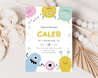 Little Monster Birthday Invitation Template Monsters Editable Invitation Digital Invitation Template Printable Instant Download 652