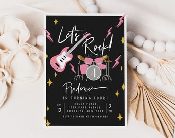 Let's Rock Birthday Invitation Template Guitar Invitation Rock Band Invite Editable Digital Invitation Printable Instant Download 619