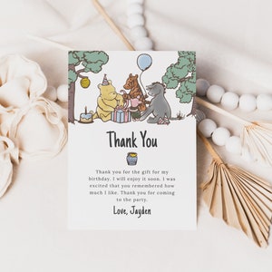 Editable Winnie the Pooh Thank You Card Birthday Thank You Card Party Warm Corjl Template 524 image 1