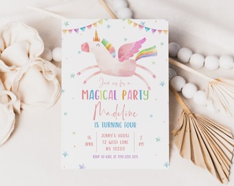 Unicorn Birthday Invitation Template Rainbow Editable Invitation Digital Invitation Template Instant Download 410