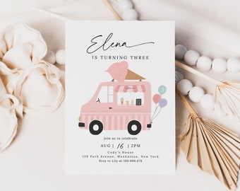 Ice Cream Truck Birthday Invitation Template Sweet Invitation Summer Invite Editable Digital Invitation Printable Instant Download 576