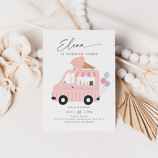 Ice Cream Truck Birthday Invitation Template Sweet Invitation Summer Invite Editable Digital Invitation Printable Instant Download 576