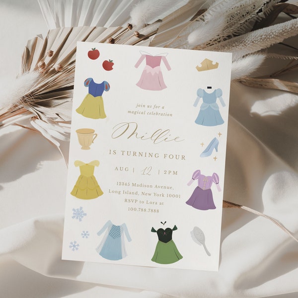 Princess Birthday Invitation Template Dress-Up Editable Digital Invitation Printable Instant Download 720