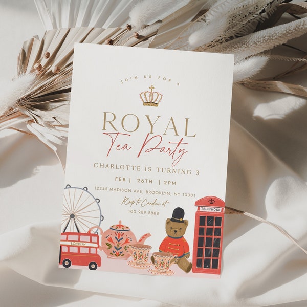 Editable Royal Tea Party Birthday Invitation Template Big Ben London Eye English Tea Digital Invitation Template Paperless Post 807