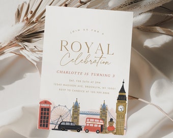 Editable London Birthday Invitation Template Big Ben London Eye London Bridge Tea Digital Invitation Template Paperless Post 803