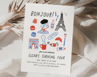 Paris Birthday Invitation Template Painting Macaron Editable Digital Invitation Template Printable Instant Download 747