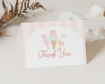 Editable Ice Cream Thank You Card Thank You Note Fold Card Gift Card Birthday Baby Shower Printable, Digital Template, Instant Download 818