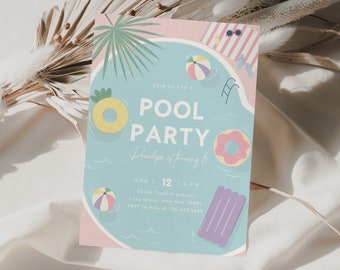 Pool Party Invitation Template Birthday Invitation Summer Floats Editable Digital Invitation Template Instant Download 732