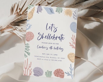 Let's Shellebrate Birthday Invitation Template Under the Sea Invitation Editable Digital Invitation Template Printable Instant Download 708