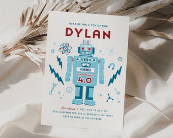 Robot Birthday Invitation Template Gear Up Editable Digital Invitation Template Printable Instant Download 740