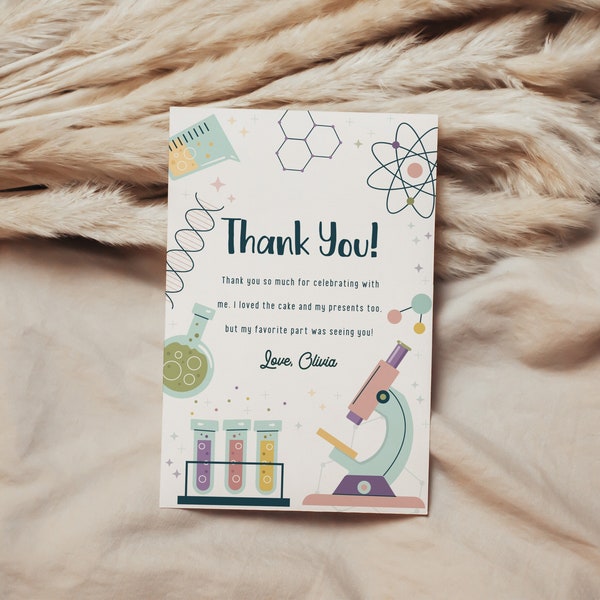 Editable Science Thank You Card  Birthday Thank You Note Birthday Printable Corjl Template 627