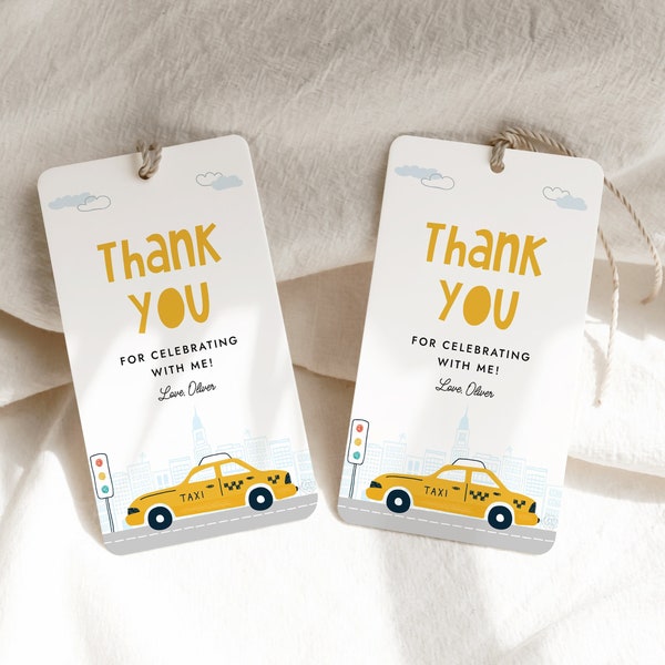 Editable Taxi Thank You Tag Gift Tag Favor Tag New York Taxi Printable Birthday Decor Digital Template, Instant Download 772