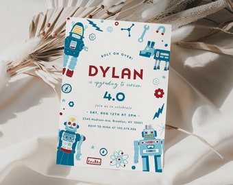 Robot Birthday Invitation Template Gear Up Editable Digital Invitation Template Printable Instant Download 740