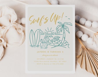 Surf's Up Birthday Invitation Template Surfing Board Invite Editable Invitation Digital Invitation Template Instant Download 726