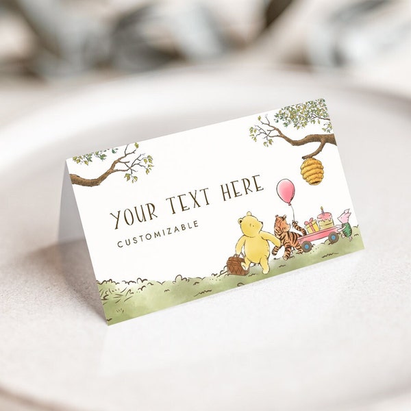 Winnie the Pooh Food Label Tent Card Thank You Label Food Label Classic Pooh  Birthday Printable Corjl Template 671