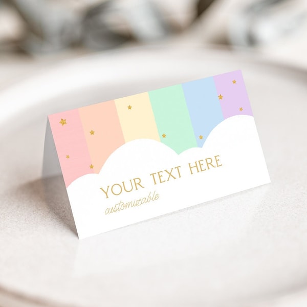 Colorful Rainbow Food Label Tent Card Thank You Label Food Label Pastel Colorful   Birthday Printable Corjl Template 577