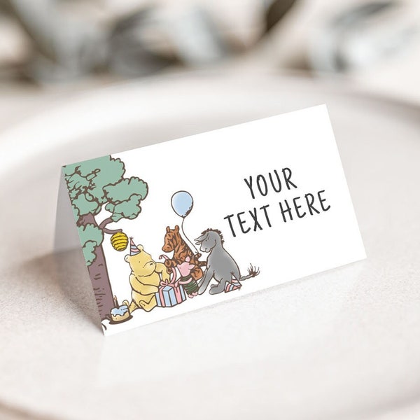 Winnie the Pooh Food Label Tent Card Thank You Label Food Label Classic Pooh  Birthday Printable Corjl Template 524