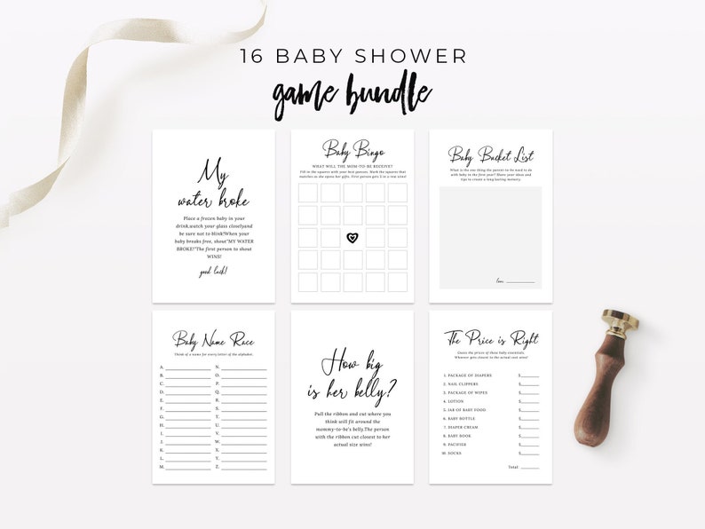 Editable 16 minimalist Baby Shower Games Bundle Printable Cute Soft Pastel Baby Shower 402 image 1