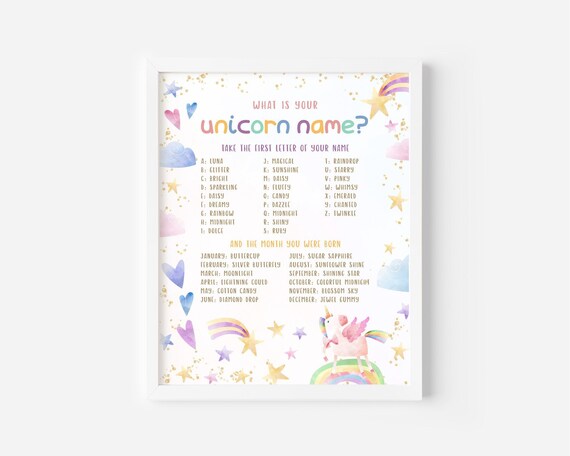 Editable Magical Unicorn What's Your Unicorn Name Sign Birthday Decor ...
