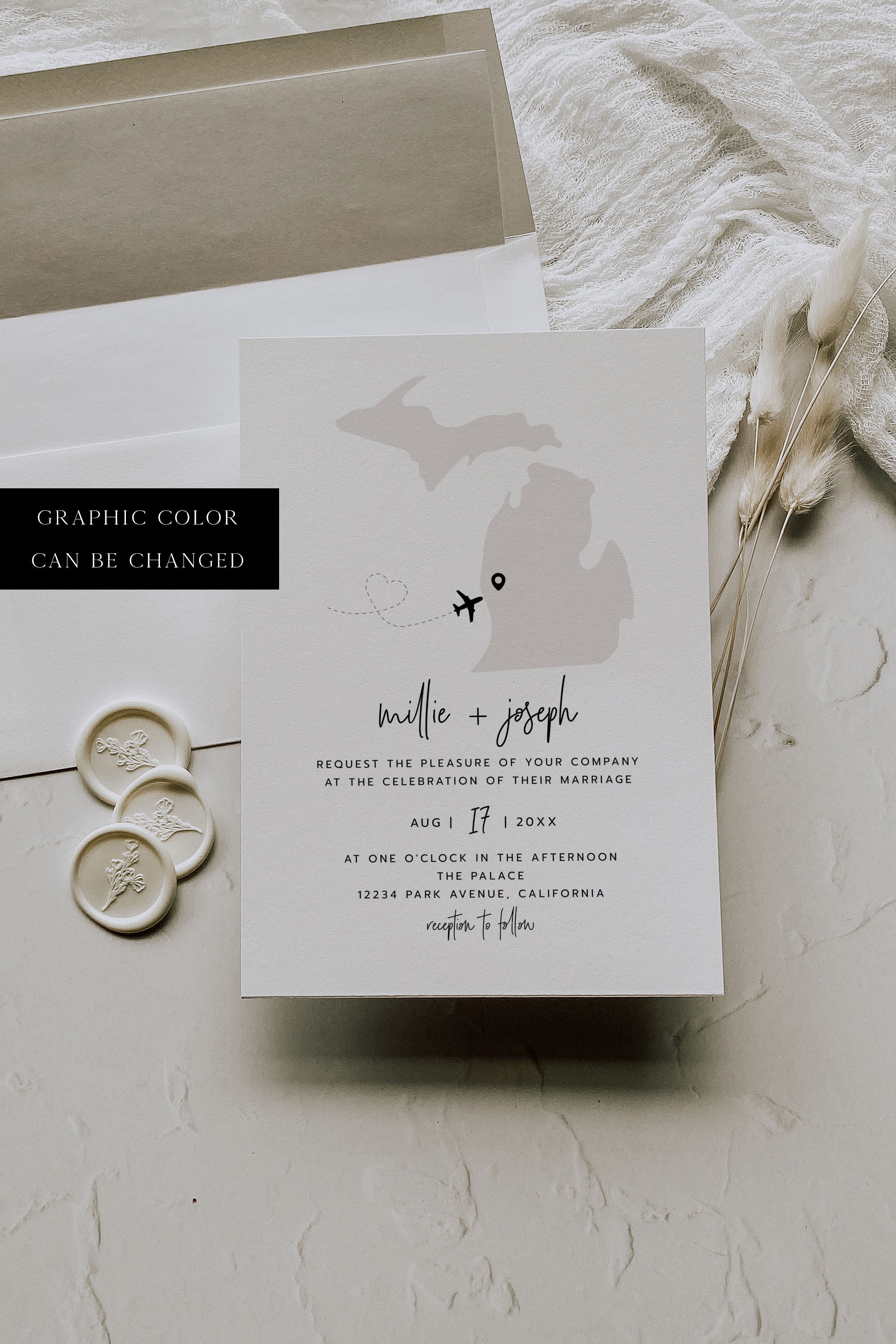 Michigan Wedding Invitation Flower Wedding Invitation 