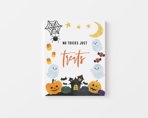 Instant Download No Tricks Just Treats Sign Halloween Birthday Hey Boo Birthday Decor Sign Printable 622 Il_570xn