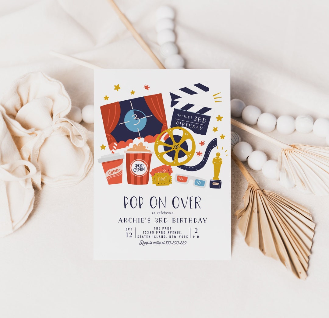 Movie Night Birthday Invitation Template Oscar Popcorn - Etsy