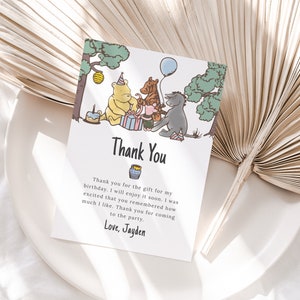 Editable Winnie the Pooh Thank You Card Birthday Thank You Card Party Warm Corjl Template 524 image 2