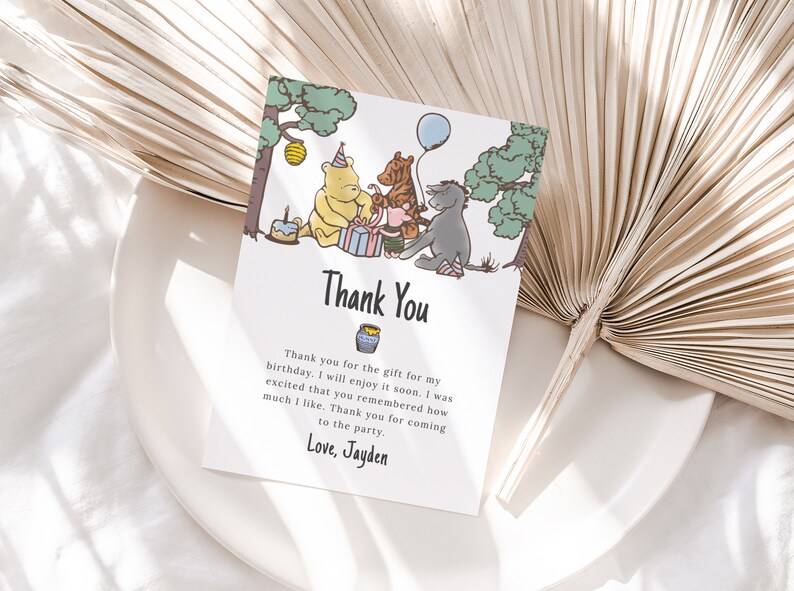 Editable Winnie the Pooh Thank You Card Birthday Thank You Card Party Warm Corjl Template 524 image 2