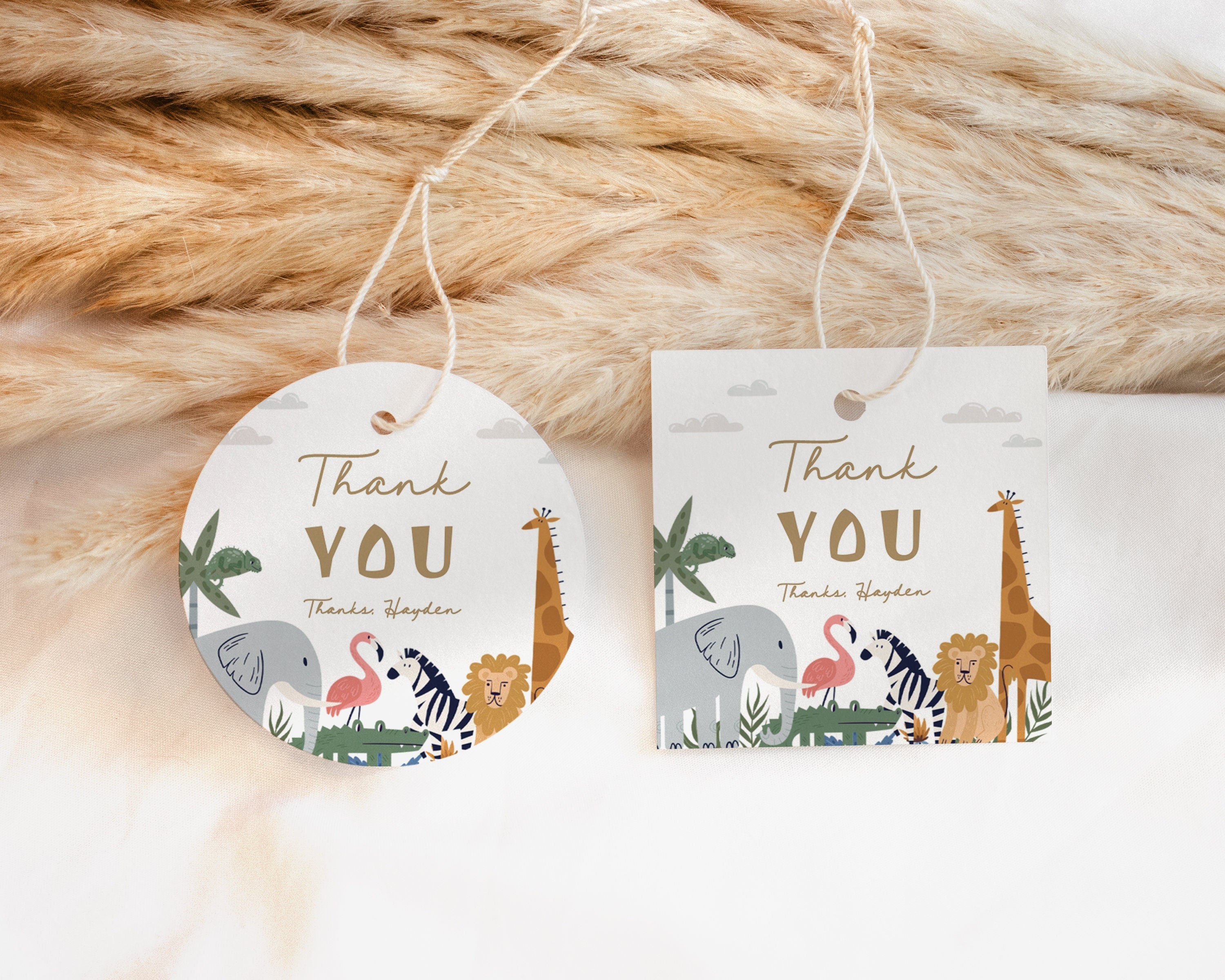 Party Favor Thank You Tag  Wild Animal Prints, Faux Gold Foil