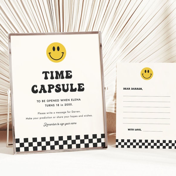 One Happy Dude Time Capsule Birthday Game Retro Smile Face First Birthday Printable Corjl Template 674