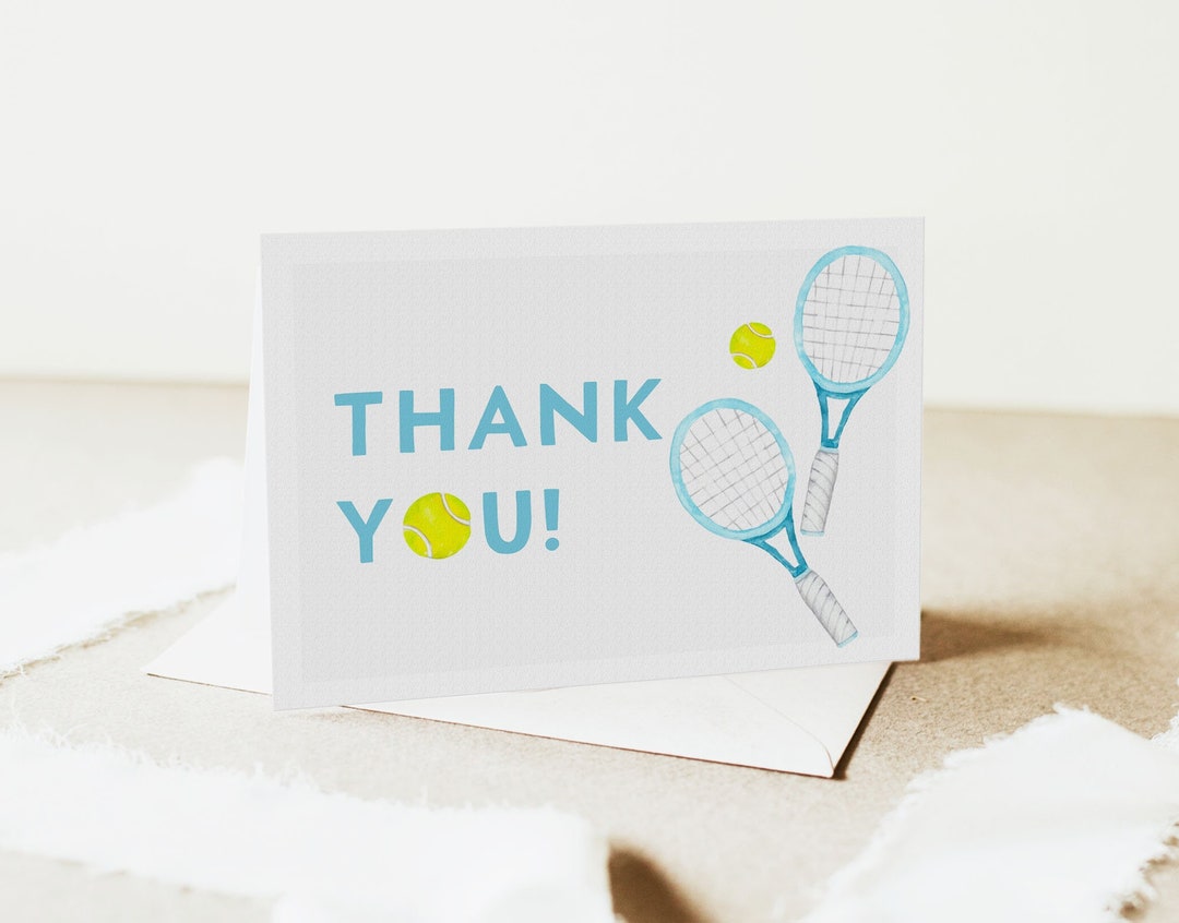 Tennis Thank You Card Sport Ball Fold Card Birthday Decor Digital Template, Printable, Instant ...