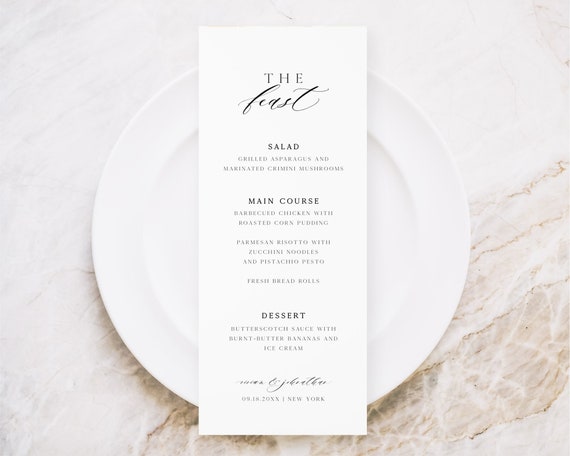 Modern Minimalist Menu Card Modern Simple Wedding Printable Download Corjl Template 560 Il_570xn