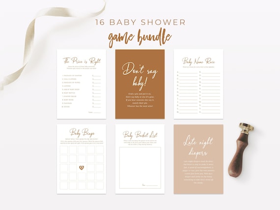 Editable 16 Boho Minimalist Baby Shower Games Bundle Printable Cute Soft Pastel Baby Shower 402 Il_570xn
