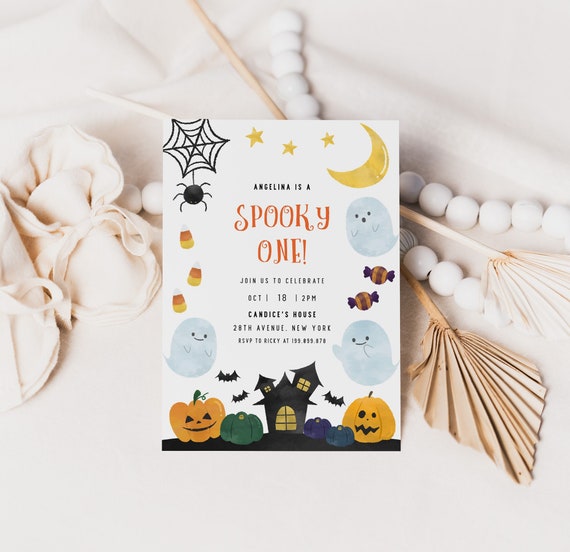 Spooky One Modern Birthday Party Invitation Halloween Party Invites