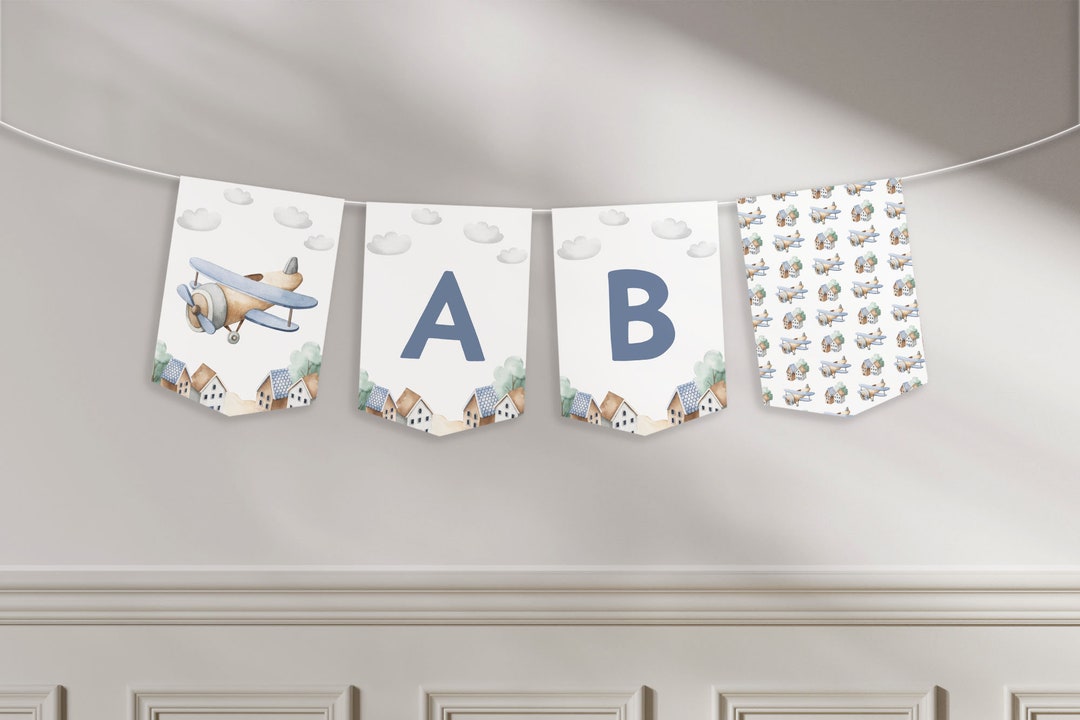 Editable Airplane Plane Aircraft Happy Birthday Banner High Chair ...