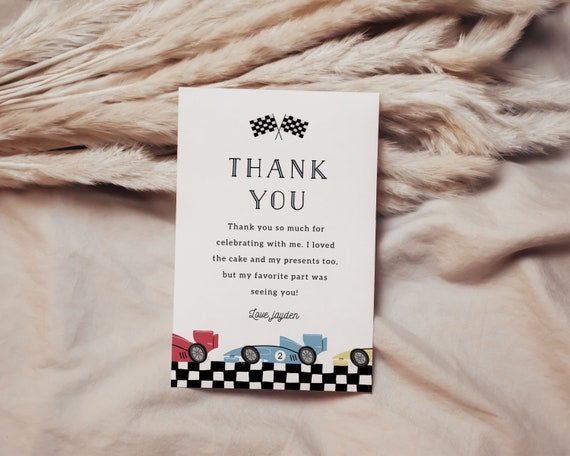 Editable Racing Car Modern Birthday Thank You Card Birthday Thank You Card Party Corjl Template 438 Il_570xn