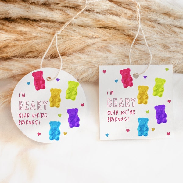 Editable I'm Beary Glad We're Friends Valentine Gift Tag Gummy Bear Gift Tag Thank You Tag Cute Party Decor Printable Template Corjl 214