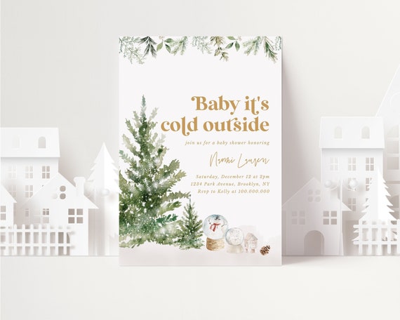 Editable Baby Its Cold Outside Baby Shower Invitation Winter Baby Shower Snow Watercolor Tree Template Download Corjl 001 Il_570xn