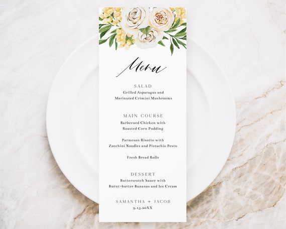 Editable Summer Flower Wedding Menu Card Modern Simple Wedding Printable Download Corjl Template 399 Il_570xn