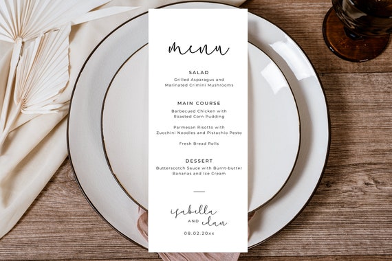 Editable Minimalistic Wedding Menu Card Modern Simple Wedding Printable Download Corjl Template 514 Il_570xn