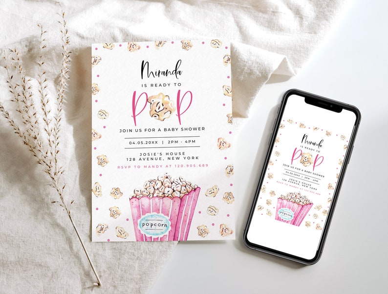 Ready to Pop Baby Shower Invitation Popcorn Baby Shower Party Invitation Elegant Warm Corjl Template 439